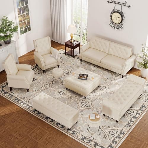 Faux Leather Window Bench with Storage & Tufted Button Detail, 65" Bedroom Bench, Brown