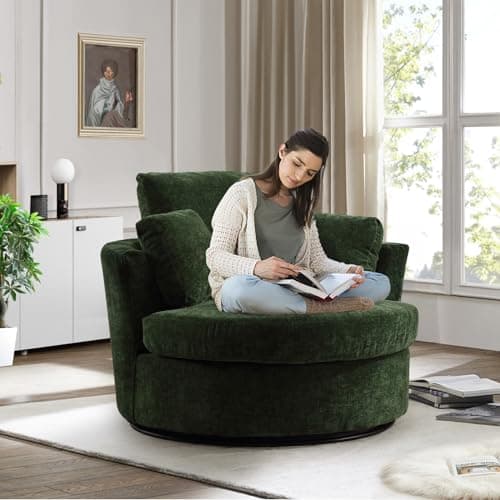 JEEOHEY 42 Ivory Teddy Swivel Barrel Chair - Modern Oversized Accent Chair for Nursery, Living Room, Bedroom