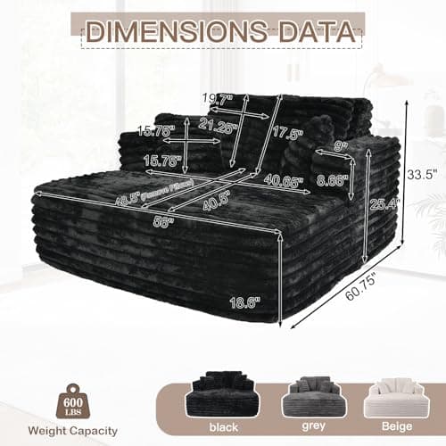 JEEOHEY Plush Faux Fur Sleeper Sofa Couch Bed for Living Room & Bedroom (Black)
| JEEOHEY Oversized Chaise Lounge Chair with Compression Foam for Comfort (Black)
| JEEOHEY Fluffy Comfy Cloud Couch with Wide Armrests for Relaxation (Black)