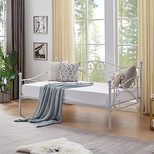 VECELO Metal Twin Daybed Frame with Headboard & Slats Support