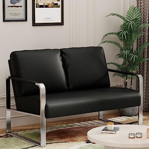 Mid Century Modern Dark Brown Faux Leather Love Seat Mini Couch