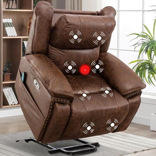 CANMOV Electric Recliner Chair with Massage and Heat, Brown