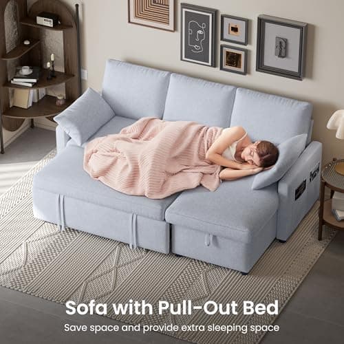 4-in-1 L-Shaped Sleeper Sofa with Storage in Light Gray