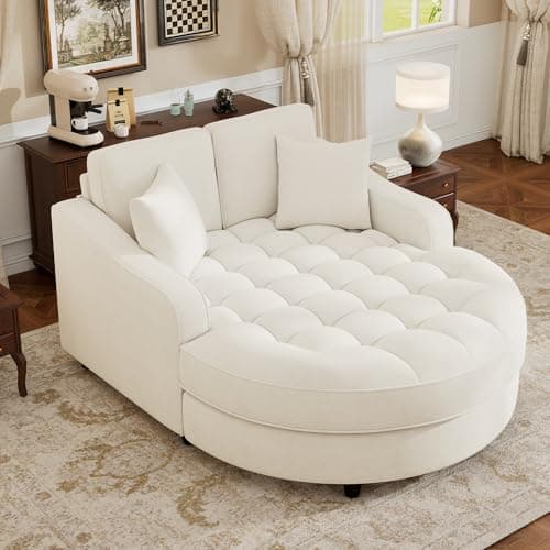 Modern Elegant Tufted Oversized Chaise Lounge Sofa Bed, Cream Beige, Extra Wide Seat