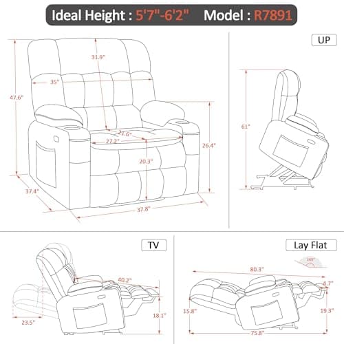 MCombo Large Dual Motor Power Recliner Sofa with Massage & Heat (Dark Brown, Large-Wide)