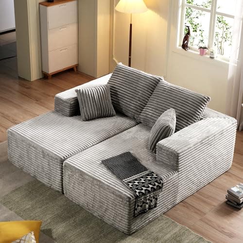 Oversized Black Chaise Lounge Chair, Recliner with Pillows, Fluffy Loveseat Sofa