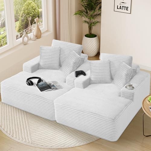 Oversized Green Faux Fur Chaise Lounge Chair with Thick Backrest & 3 Pillows