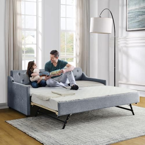 Twin Day Bed with Pop Up Trundle and USB Port for Living Room or Guest Room