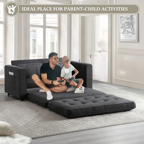 Convertible Loveseat Sleeper Couch with Legs and Back Cushion