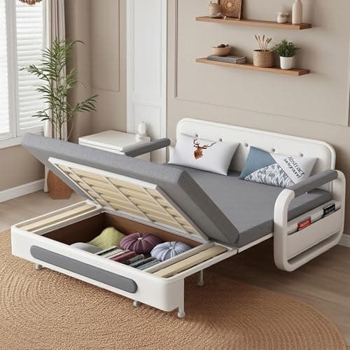 ZioSofa Extendable Sofa Bed with Storage, Dark Grey and White