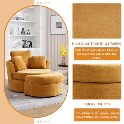 Yellow Swivel Chair with Storage Ottoman for Nursery, Living Room, Bedroom
