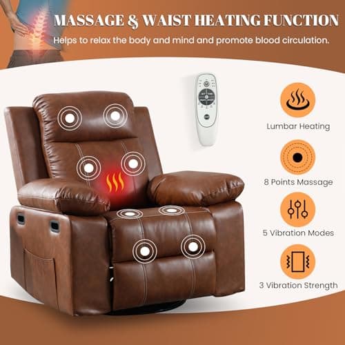 Swivel Rocker Massage Chair for Adults with Heat and Vibration
