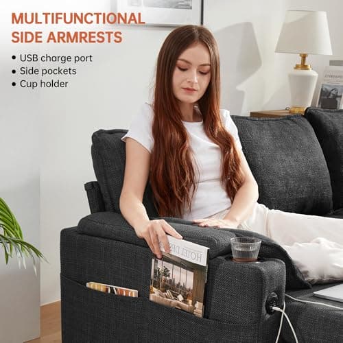 DURASPACE L-Shaped Sleeper Sofa with Storage, USB, and Cup Holder (Dark Gray)