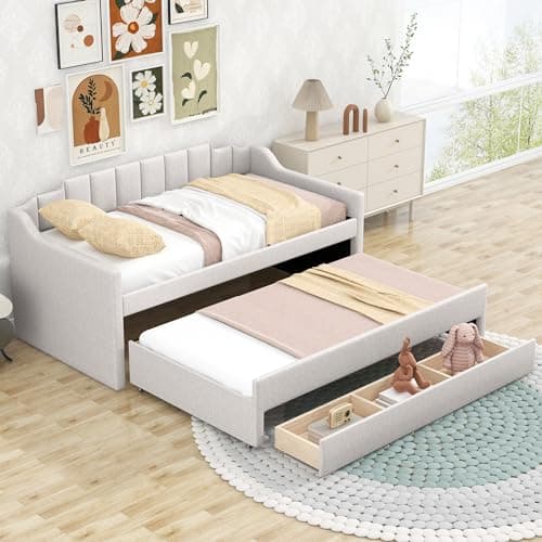 Harper & Bright Designs Green Storage Daybed with 3 Drawers and Trundle