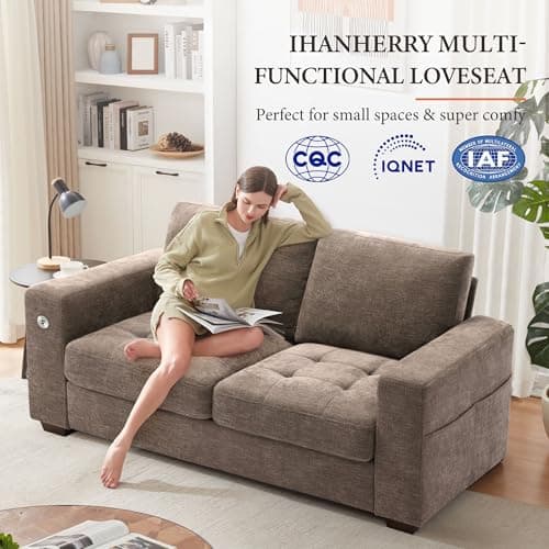 Ihanherry 70 Inch Loveseat with Charging Port & Side Pocket, Comfortable Modern Sofa