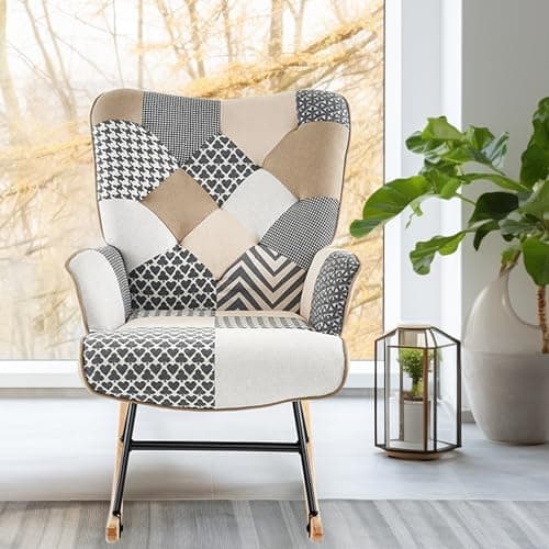 Patchwork Rocking Chair for Bedroom, Living Room, and Nursery