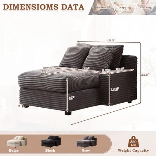 Oversized Corduroy Chaise Lounge Chair for Living Room or Bedroom