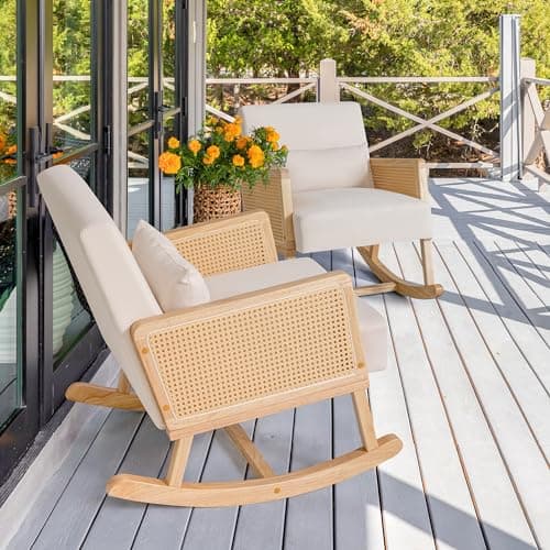 Wooden Rocking Chair with Washable Cushions for Outdoor and Indoor Use