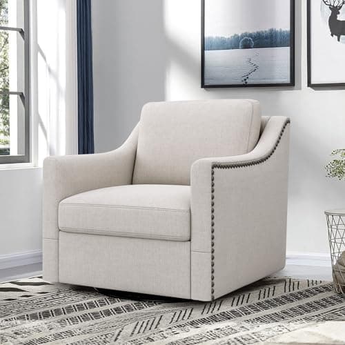 Set of 2 Swivel Barrel Chairs with Nailhead Trim for Nursery, Living Room, Bedroom, Office
