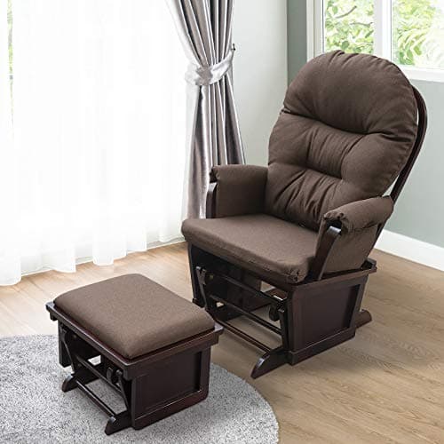 HOMCOM Brown Glider Rocking Chair with Ottoman and Thick Cushion