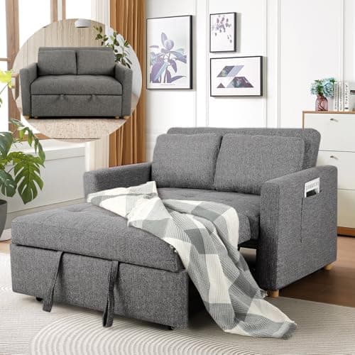 SEJOV 2-Seater Grey Linen 3-in-1 Sleeper Sofa Bed