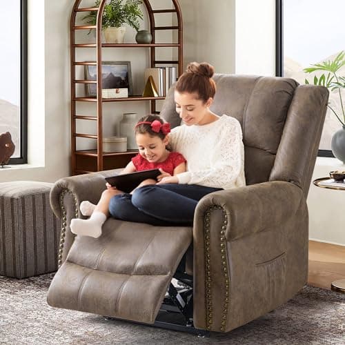Dual Motor Power Lift Recliner Chair for Elderly with Heat and Massage, Large Infinite Position Electric Chairs for Seniors, Light Brown