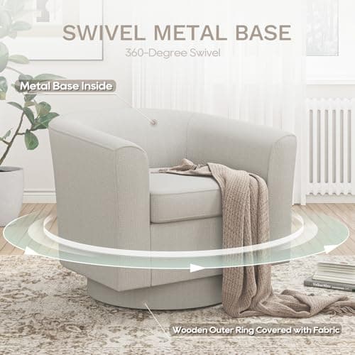 COLAMY Swivel Barrel Accent Chair with Ottoman, Light Brown