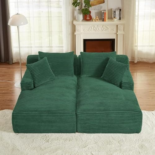 Oversized Pink Corduroy Chaise Lounge Chair with Recliner & Throw Pillows