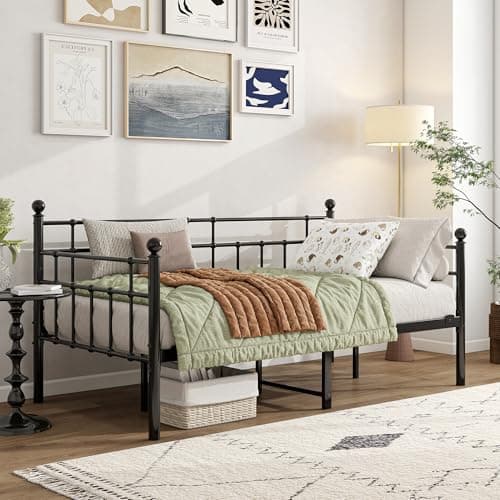 BOFENG Twin Size Noise-Free Metal Day Bed with Strong Steel Slats