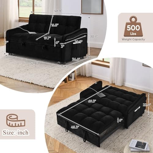 3 in 1 Convertible Sleeper Sofa Bed with USB Charging Ports