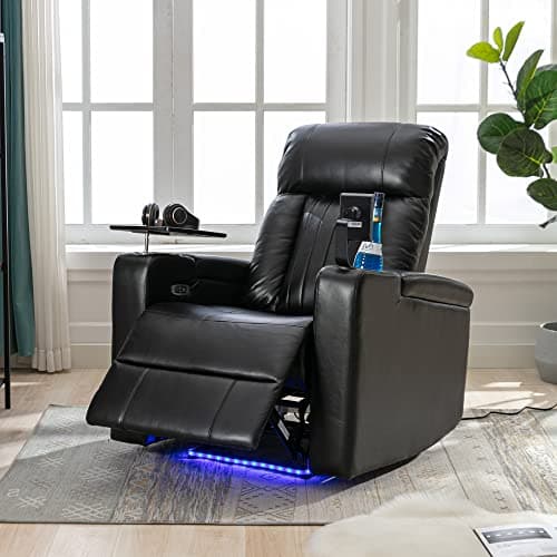 Merax Brown Electric Gaming Recliner Chair with USB Port and Ambient Lighting Home Theater Seating