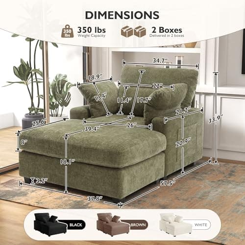 Ihanherry Oversized Chaise Lounge Chair with Ottoman - 57.52 Sleeper Sofa for Bedroom, Living Room, Office (Green)
