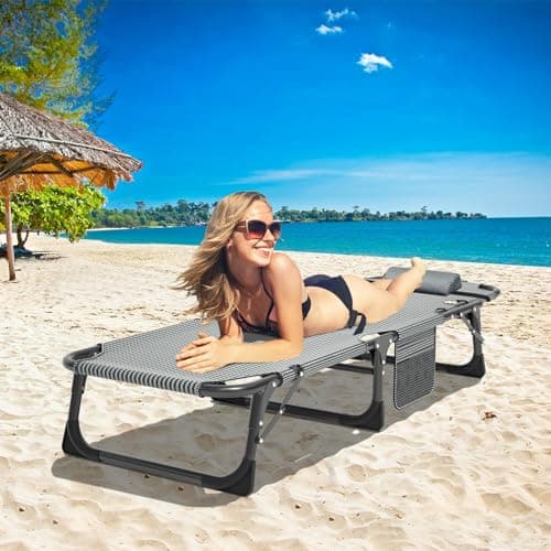 DoCred Heavy Duty Adjustable 5-Position Chaise Lounge Chair for Outdoor Sunbathing Beach Pool Lawn Camping