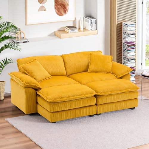 Modern Corduroy L Shaped Sectional Sofa Couch with Chaise and Ottoman