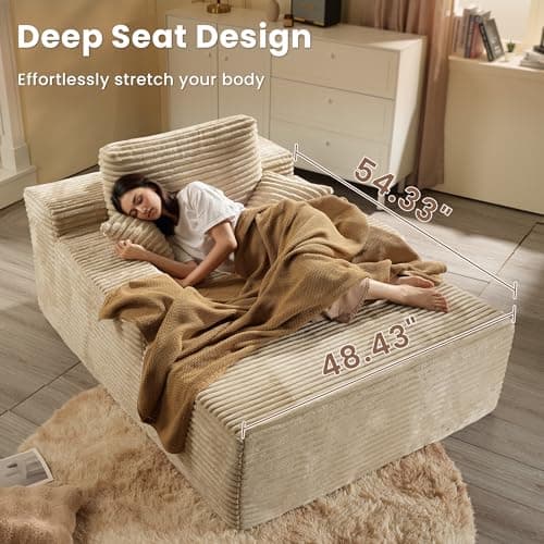 Oversized Cloud Couch, 67" Beige Upholstered Bed Sofa (Plush Corduroy)