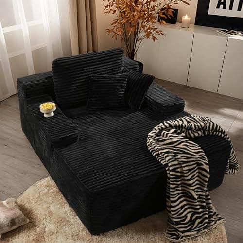 Oversized Cloud Couch, 67" Beige Upholstered Bed Sofa (Plush Corduroy)