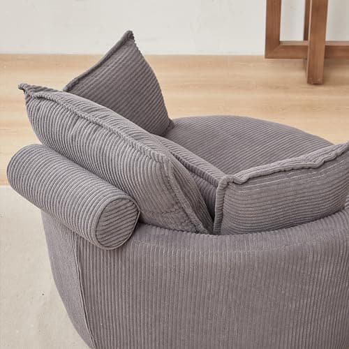 38" Oversized Swivel Chair with Moon Storage Ottoman, Modern Grey Living Room Sofa