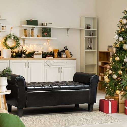 Leather Upholstered Ottoman with Storage for Living Room