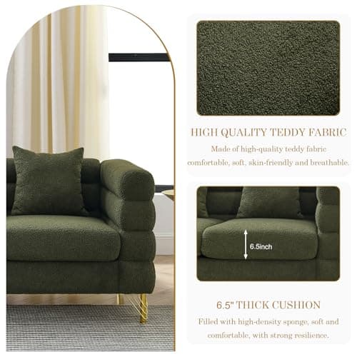 Teddy Bouclé 3 Seater & Loveseat Sofa Set, Green Gold Legs