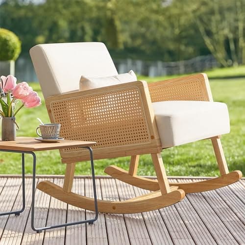 Wooden Rocking Chair with Washable Cushions for Outdoor and Indoor Use