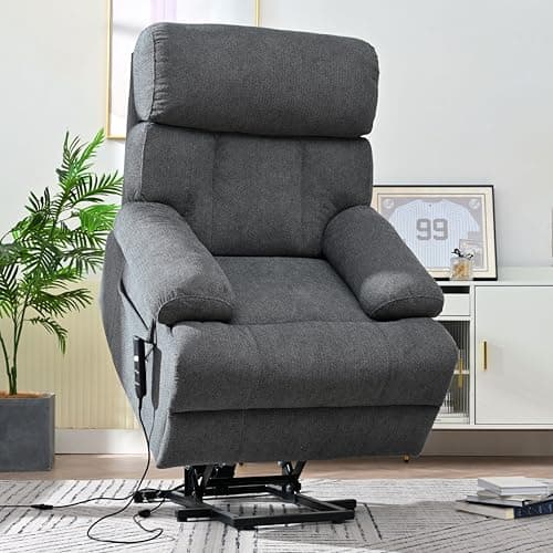 Modern Elderly Power Lift Chair Recliners Leathaire Electric Lift Recliner Chair with Side Pocket for Living Room and Bedroom (Light Gray)