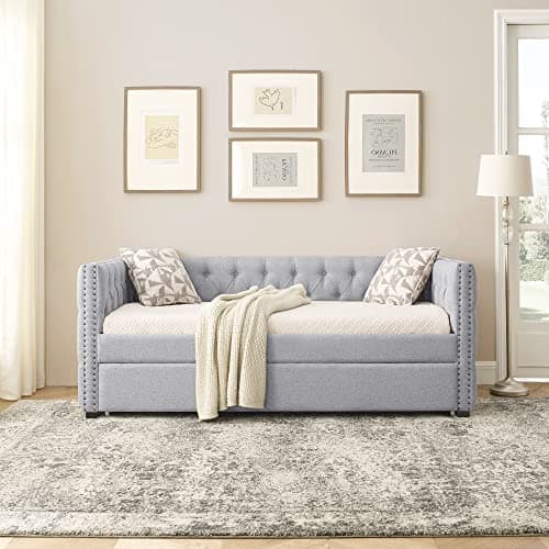 Modern Upholstered Daybed with Trundle for Teens - Light Grey