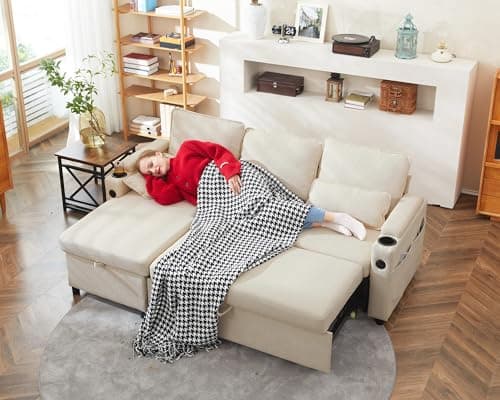 DURASPACE Beige 2-in-1 Sectional Sleeper Sofa with Storage and USB