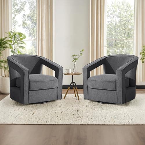 Furniliving Balcany White Chenille Swivel Accent Chair