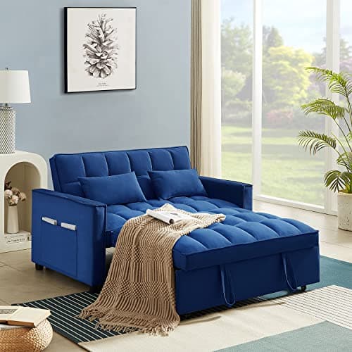 Modern Grey Velvet Sleeper Sofa with Pull Out Bed for Small Spaces