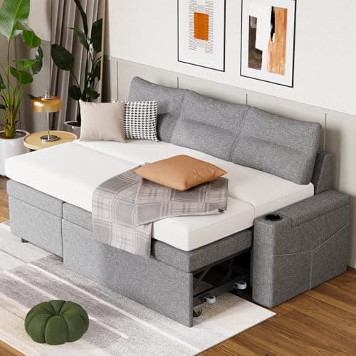 Pamapic Dark Gray L-Shaped Sleeper Sofa with Storage & Ergonomic Cushions