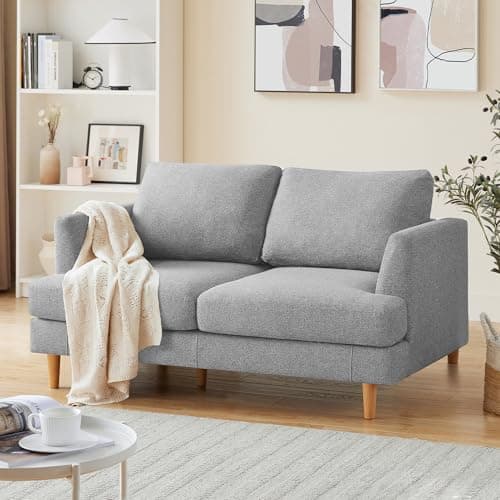 Mid Century Gray Upholstered 2-Seater Loveseat for Small Spaces