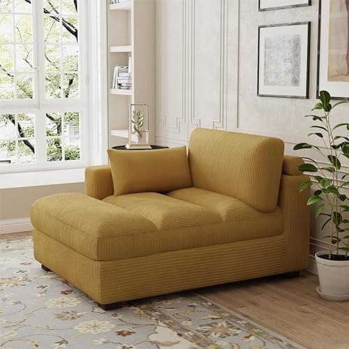 Gray Oversized Corduroy Chaise Lounge with Right Armrest & Cushy Recliner Couch - Solid Wood Solid Cover