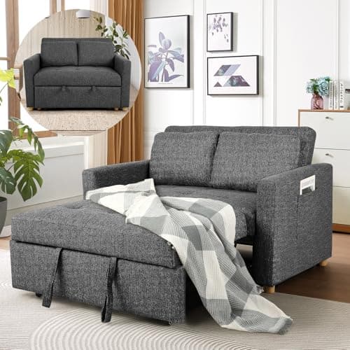 SEJOV 2-Seater Grey Linen 3-in-1 Sleeper Sofa Bed