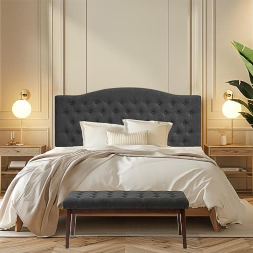 Upholstered Bedroom Bench with Linen Tufted Ottoman and Solid Wood Leg